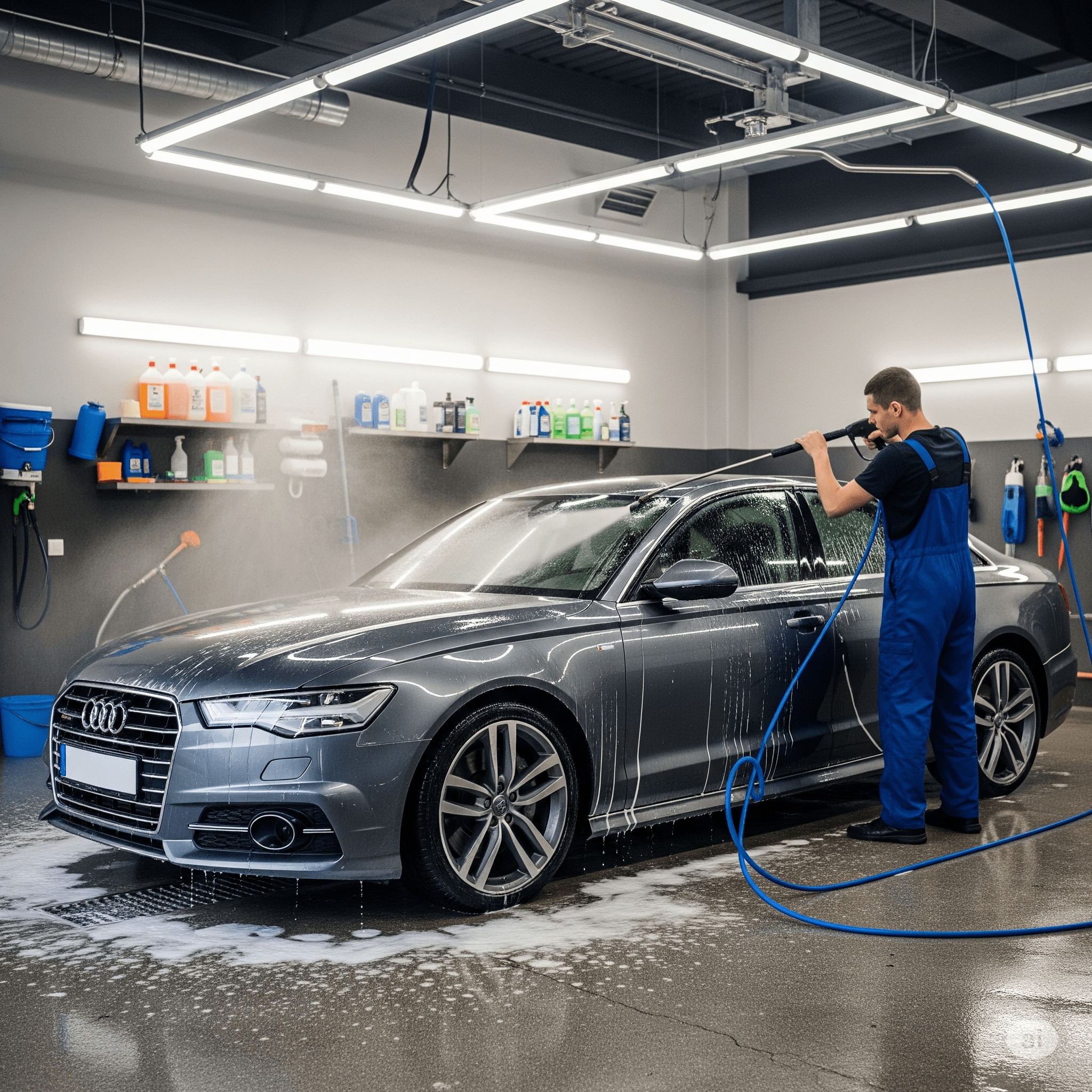 Audi A6 in der Waschhalle – Fahrzeugaufbereitung vor der Leasingrückgabe