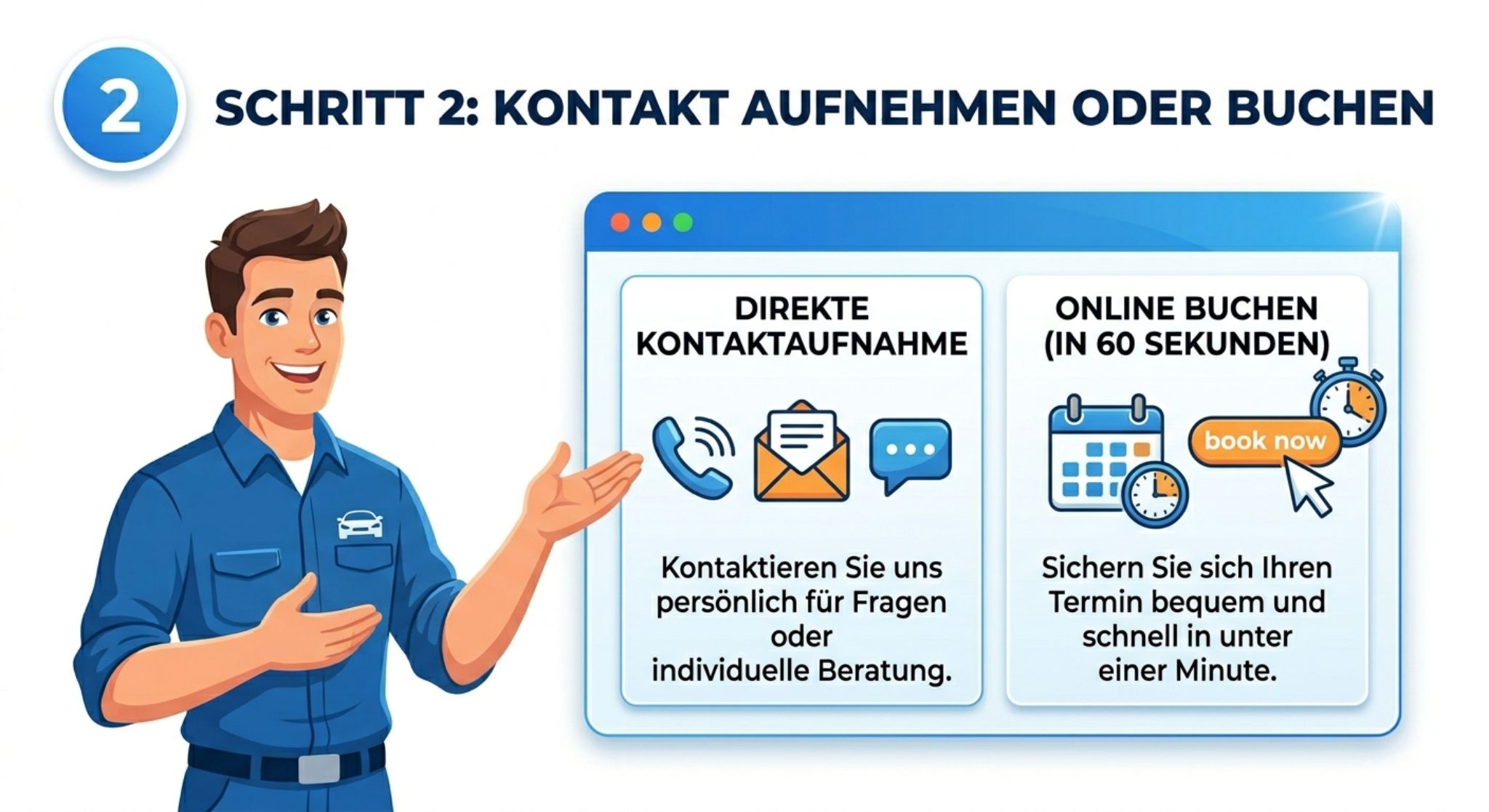 Schritt 2 – Kontakt aufnehmen oder buchen