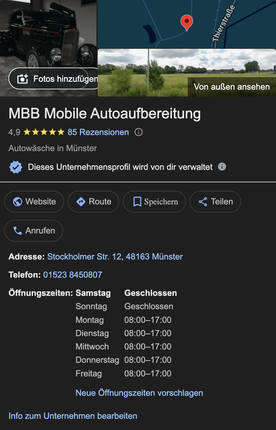 Google-Bewertungen für MBB Mobile Autoaufbereitung in Münster – 4,9 Sterne aus 85 Rezensionen